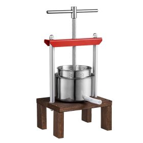 VEVOR Fruit Wine Press, 0.53 Gallon/2L, 2 Stainless Steel Barrels, Manual Juice Maker (Crossbar Structure: T-Shaped Structure, Plate Material: Wood)